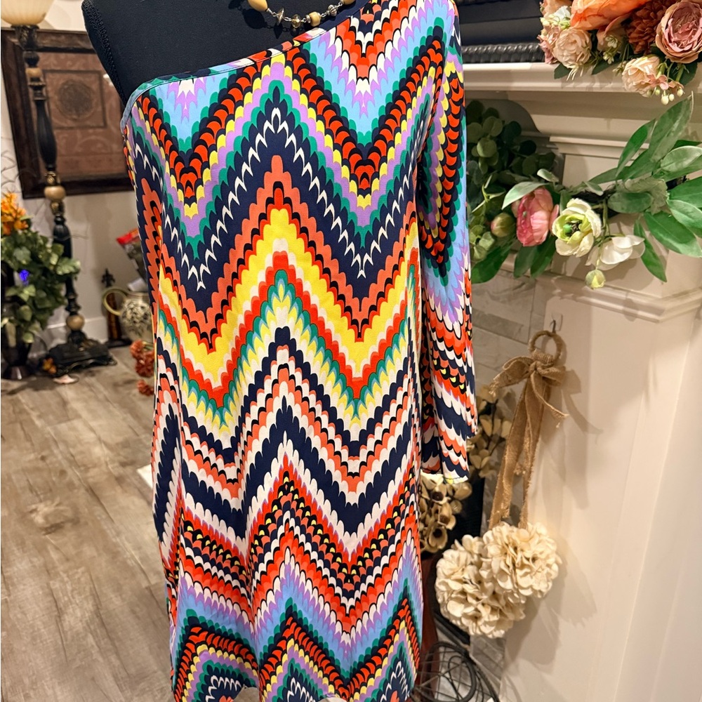 Karlie One-Shoulder Zigzag Multicolor Dress